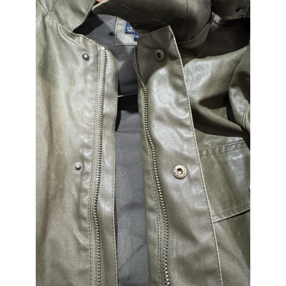 J.Crew Men L Waxed Cotton Field Jacket Olive Quilted Hooded A8942 Military Work